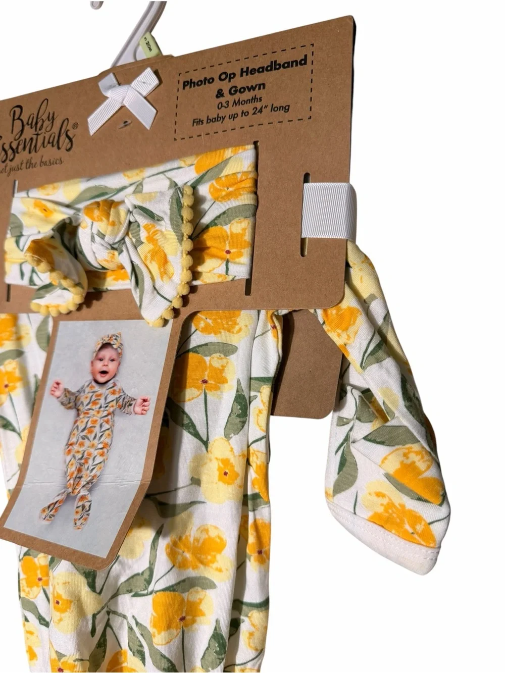 Baby Essentials Yellow Floral Knot Gown Swaddle Wrap with Matching Headband